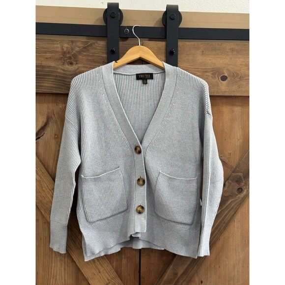 Truth by Republic Cardigan Sweater Women's Sz S Gray Viscose Blend Minimalist - Picture 1 of 4